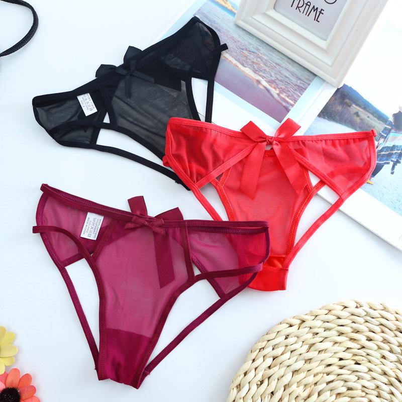 Women's Mesh Cutout Thong with Bow - Sexy and Revealing