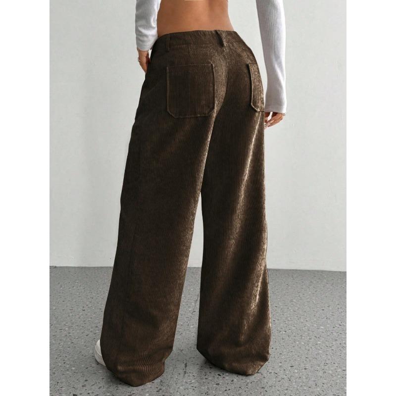 VEZFAA Pantalones y capris de cintura alta con estampado de color sólido informal a la moda para mujer