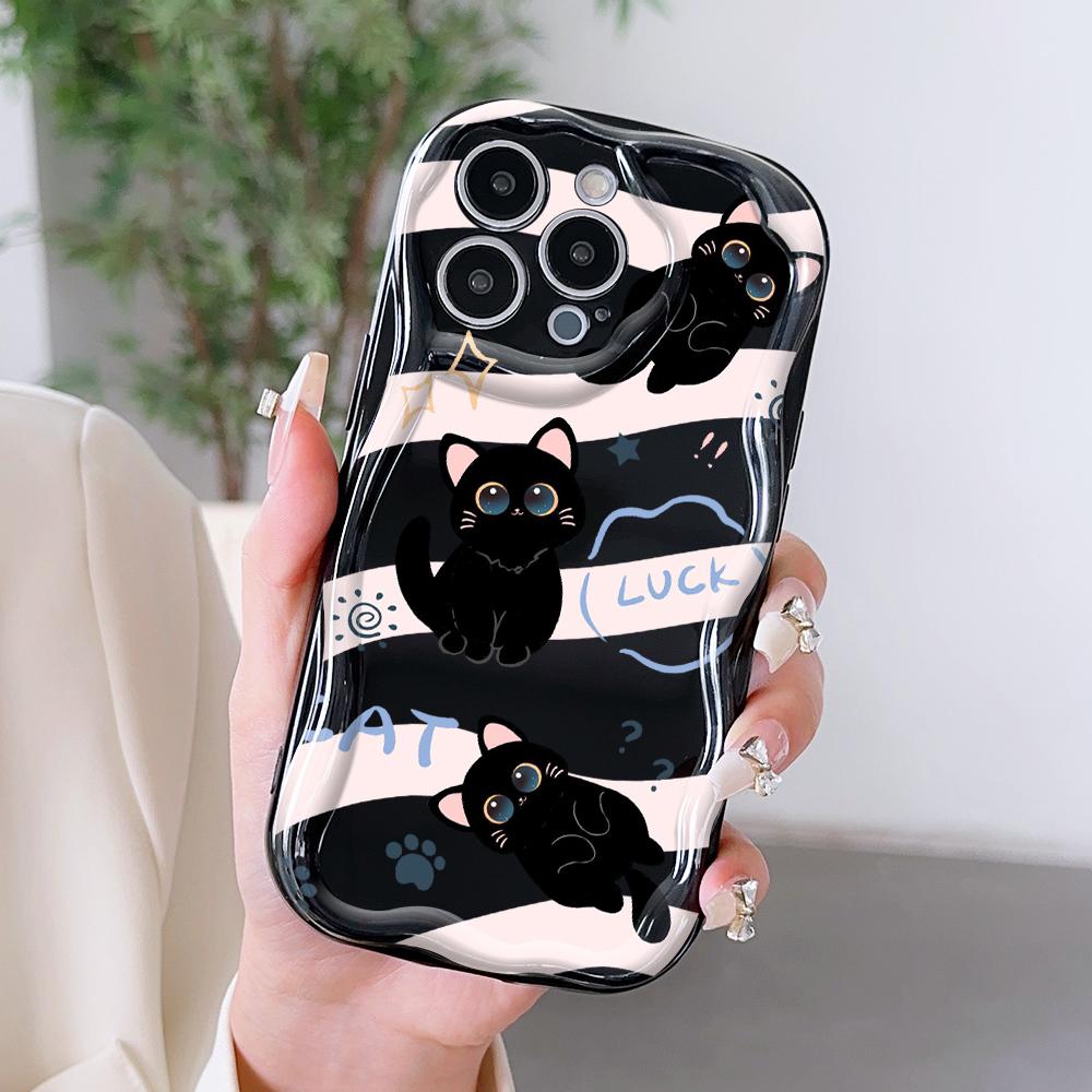 Cartoon Pattern Cream Texture Case Wavy Edge Myk Silikondeksel Telefonveske for OPPO Reno Realme OnePlus Vivo