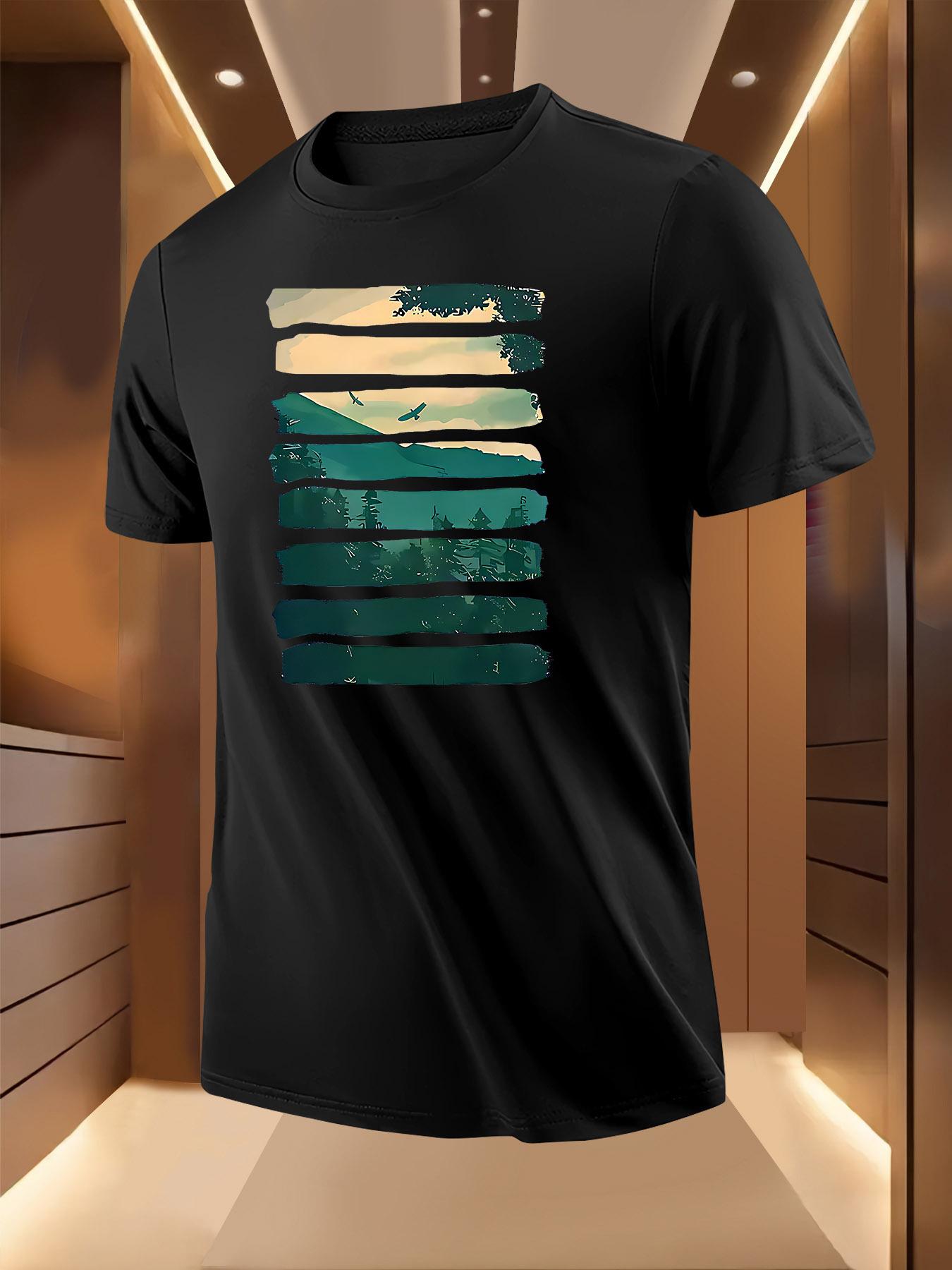 Layered Landscape Print - Breathable Lightweight Polyester T-shirt M