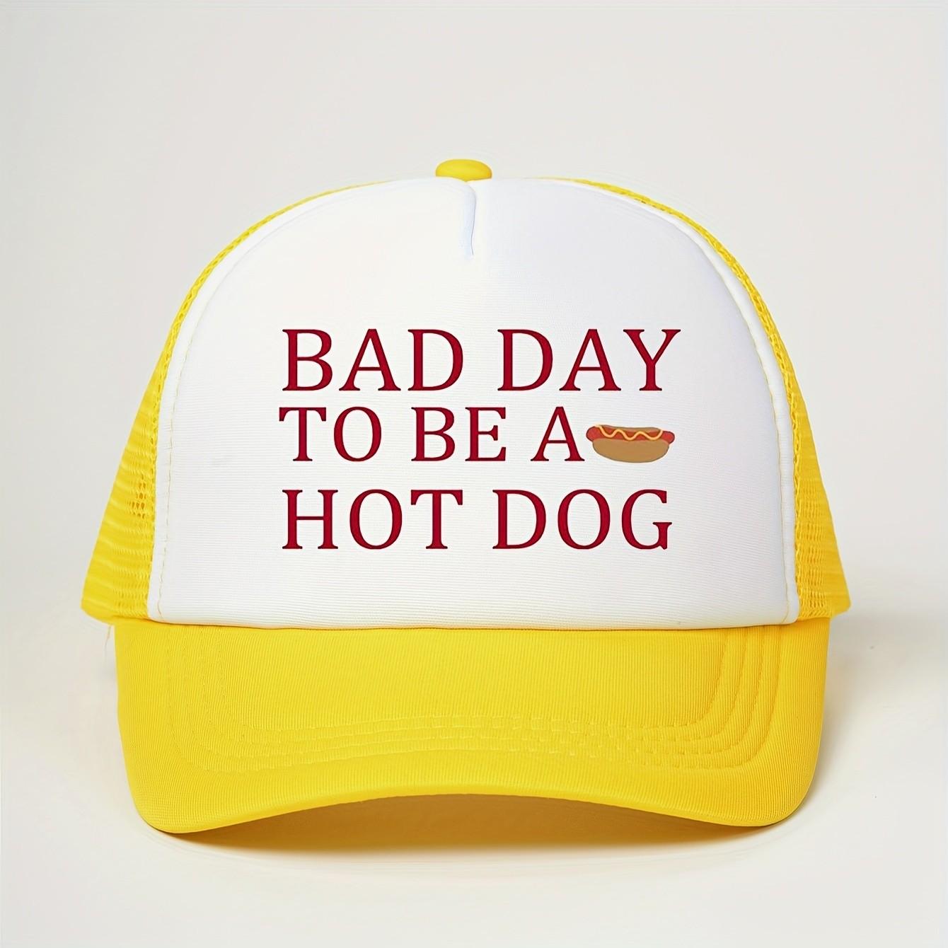 Bad Day to Be a Hot Dog Graphic Trucker Hat Breathable Mesh Cap Casual Unisex Adult One Size