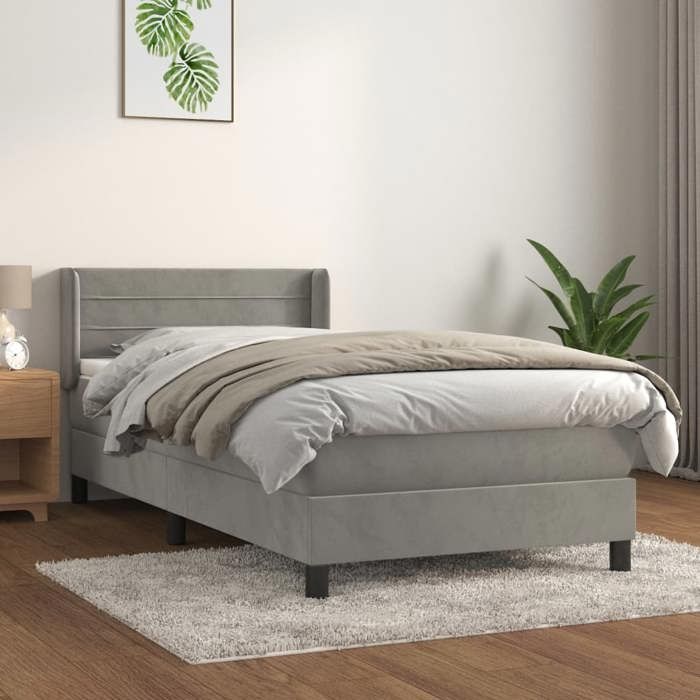 3130985 vidaXL Lit à sommier tapissier et matelas Gris clair 80x200 cm Velours