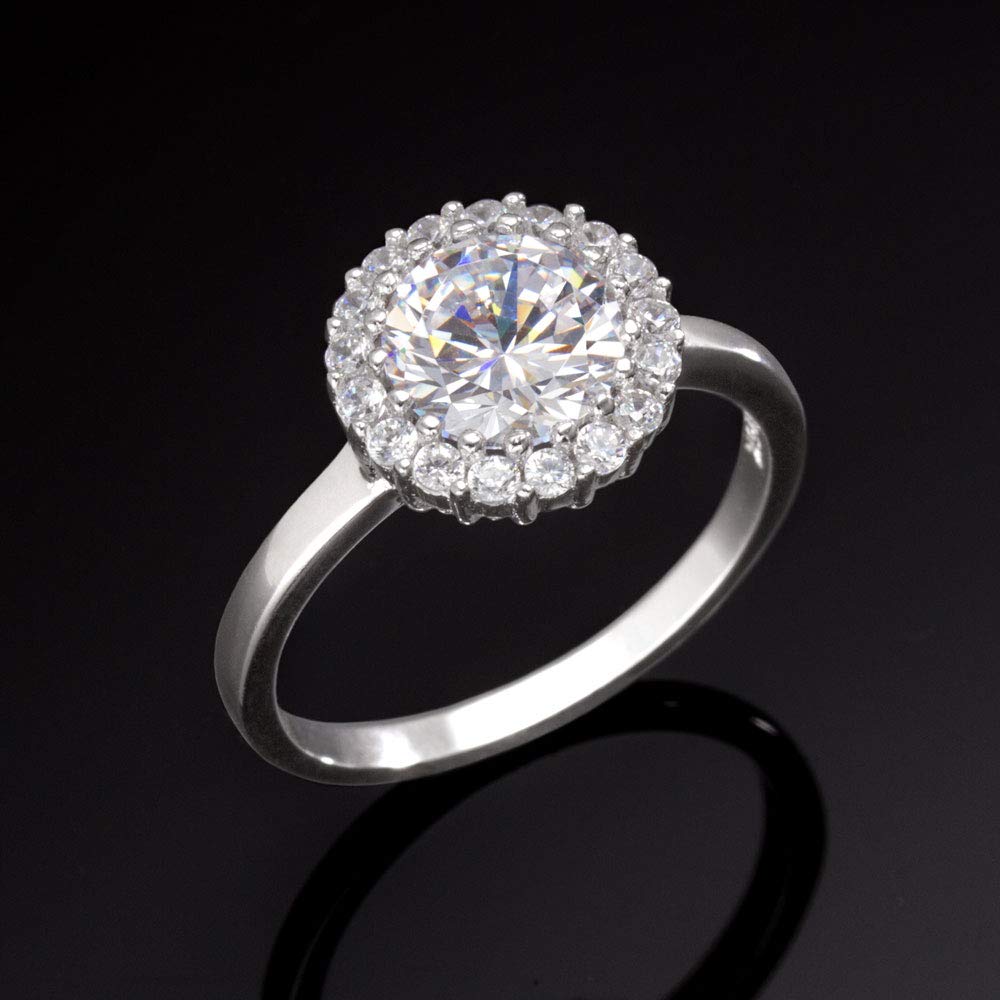 De Nuevo Anillo para Mujer Halo Procesado en Platino Plata 925 Anillo de Compromiso Anillo de Boda Regalo para Mujeres [Gift York] 1.25ct
