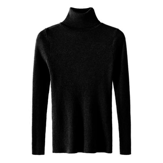 Women Knitted Base Top High Neck Long Sleeve Slim Shirt Solid Color Pullover Thin Sweater for Spring Autumn