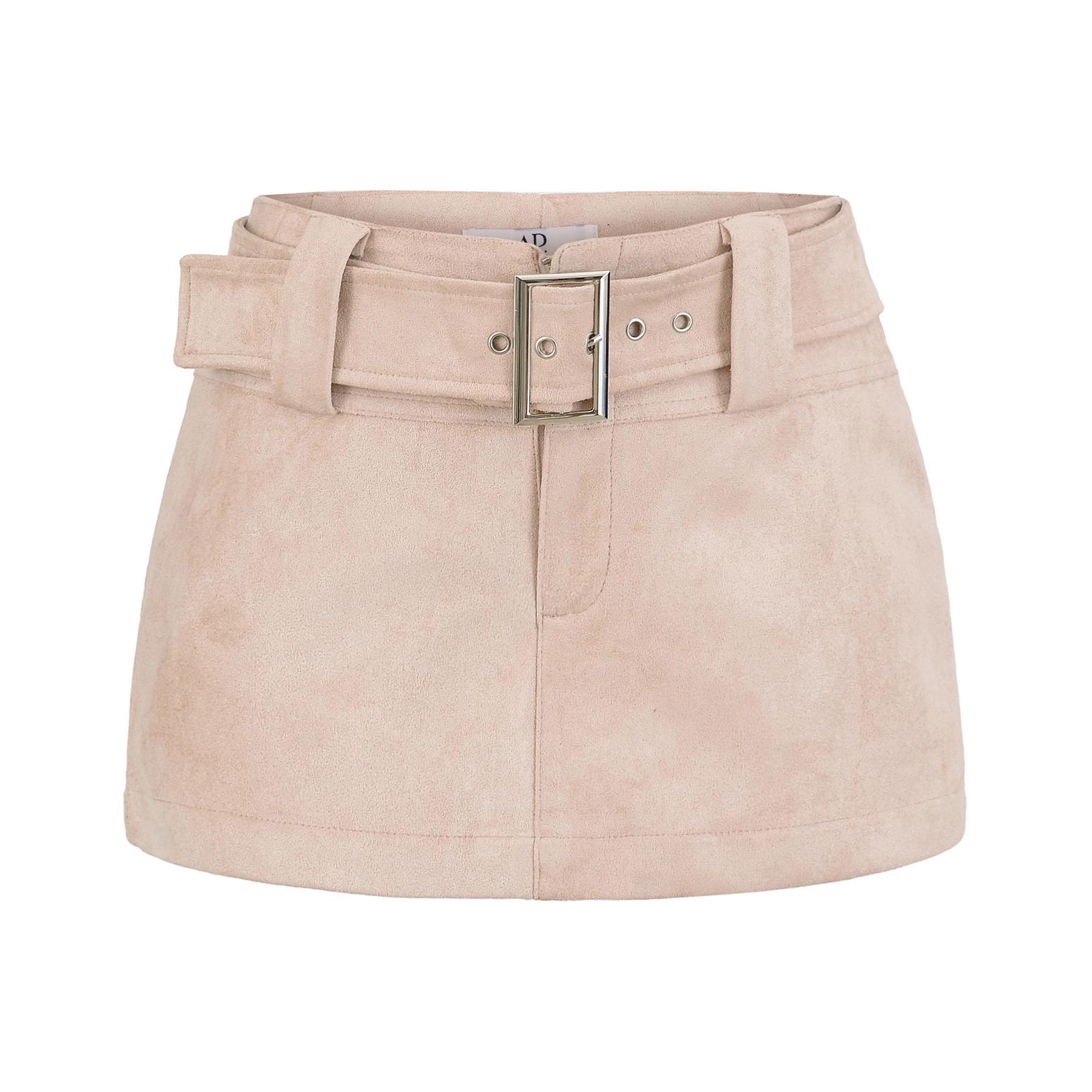 

2025 Autumn Winter Suede Mini Skirt with Belt: Anti-Exposure, Slimming, Hip-Hugging Design M розовый