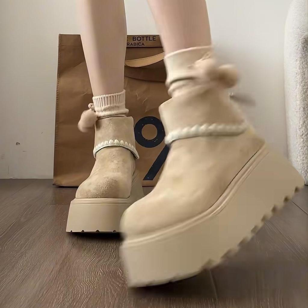 Cowhide Version~ Thick-soled Inner Height-increasing Short Boots for Women's Autumn and Winter New Leather Small Martin Boots