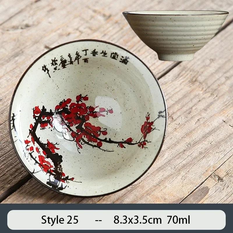 1PCS Chinese Traditional Ceramic Cone Teacup Anti Scaling Handmade Flowers Porcelain Tea Bowl Travel Meditation Cup Tea Set 70ml