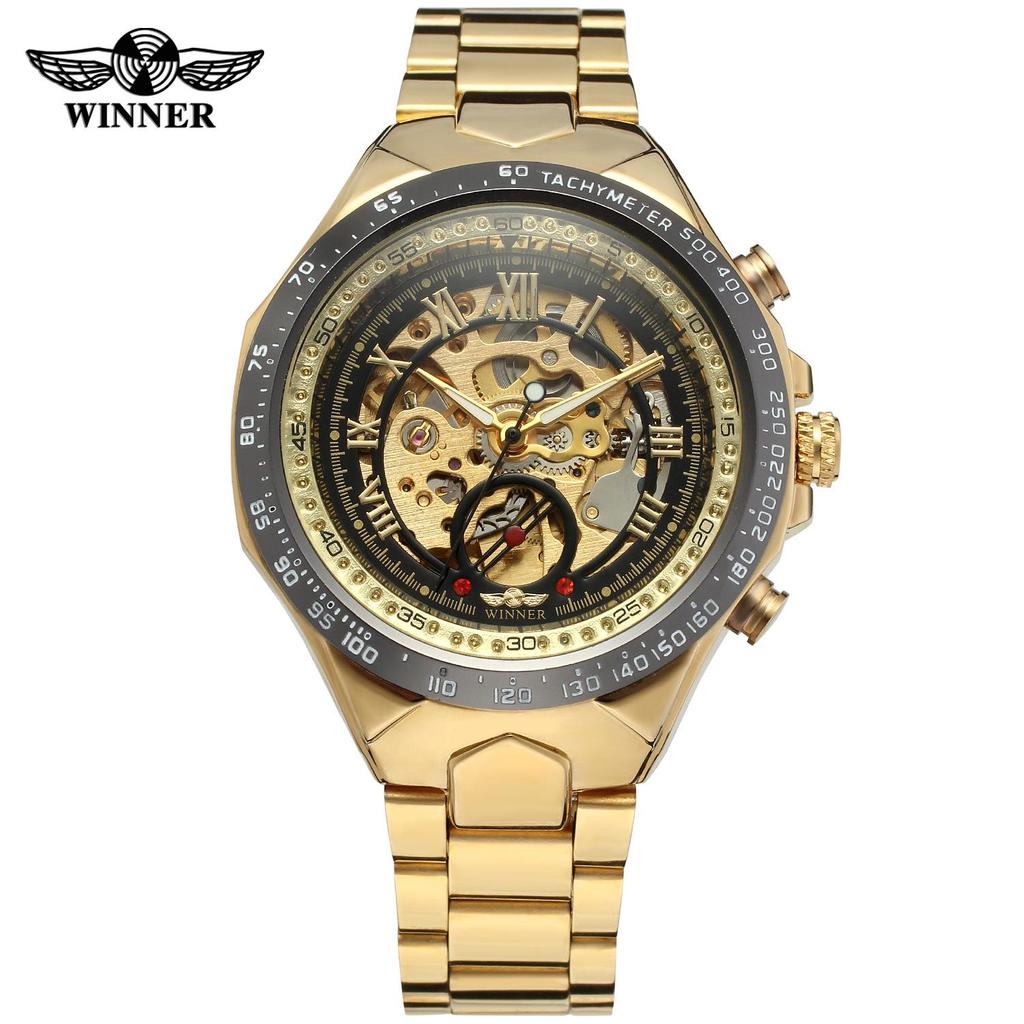 T-WINNER 8067 Men's Skeleton Automatic Mechanical Watch with Transparent Back – Business Style
