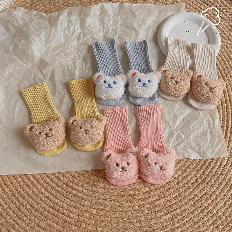 Korean Cartoon Bear Baby Sock Cute Middle Tube Boys Girls Sock Soft Infant Toddler Sokken Solid Color Newborn Sox