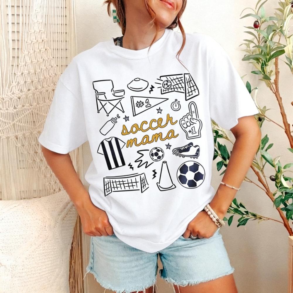 Soccer Mama T-Shirt Soccer Season SHirt Game Day Graphic Tee Sports Mom Shirt Womens Sports Doodle Tshirt High Quality Cotton