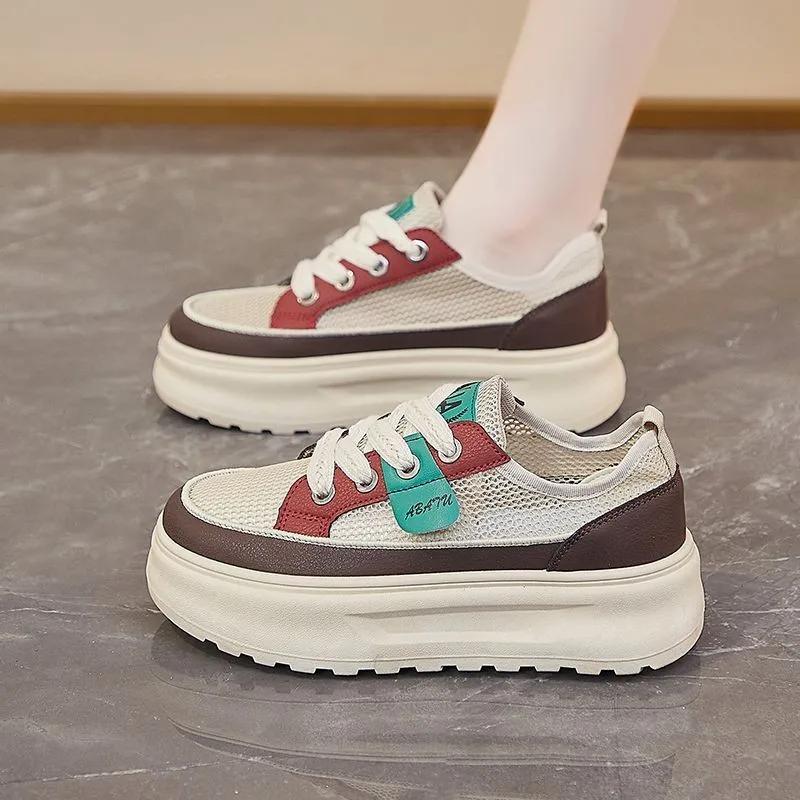 2025 Hot Sale Ladies Shoes Lace-up Women's Vulcanize Shoes Fashion Color Matching Mesh Best Seller Comfortable Casual Sneakers
