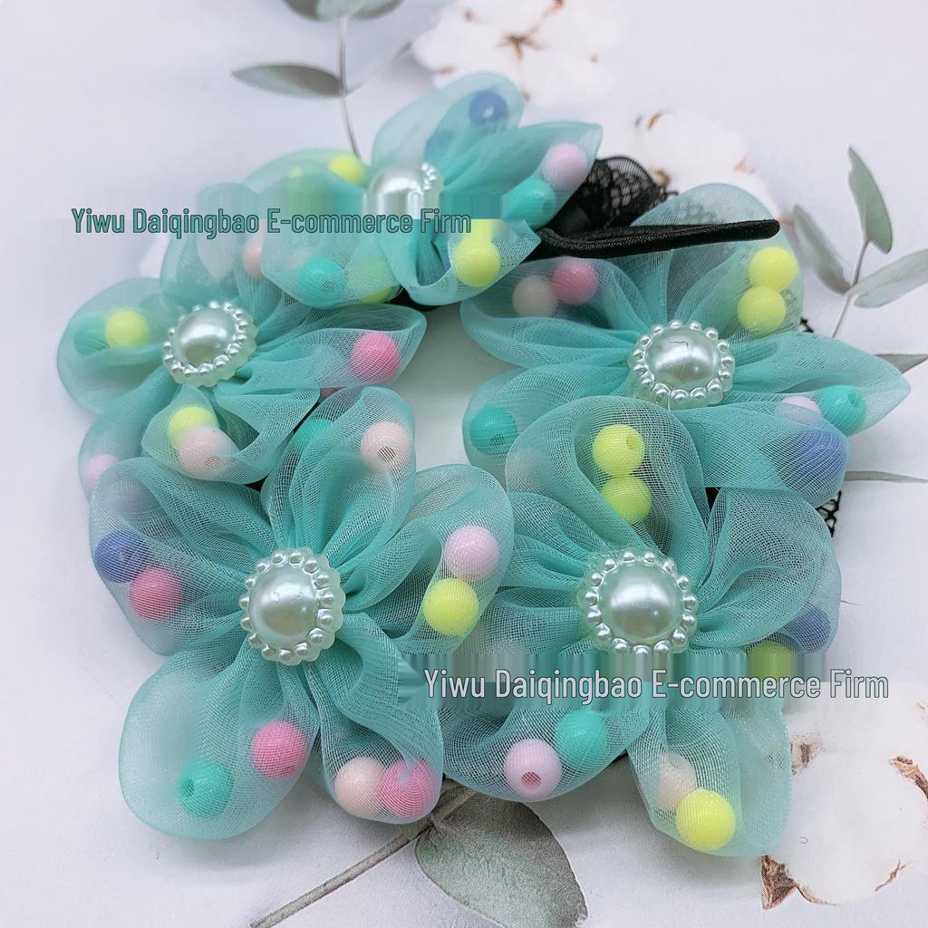 Children's Pearl Floral Hair Net: Cute Bun Styling Tool for Festival and Performance