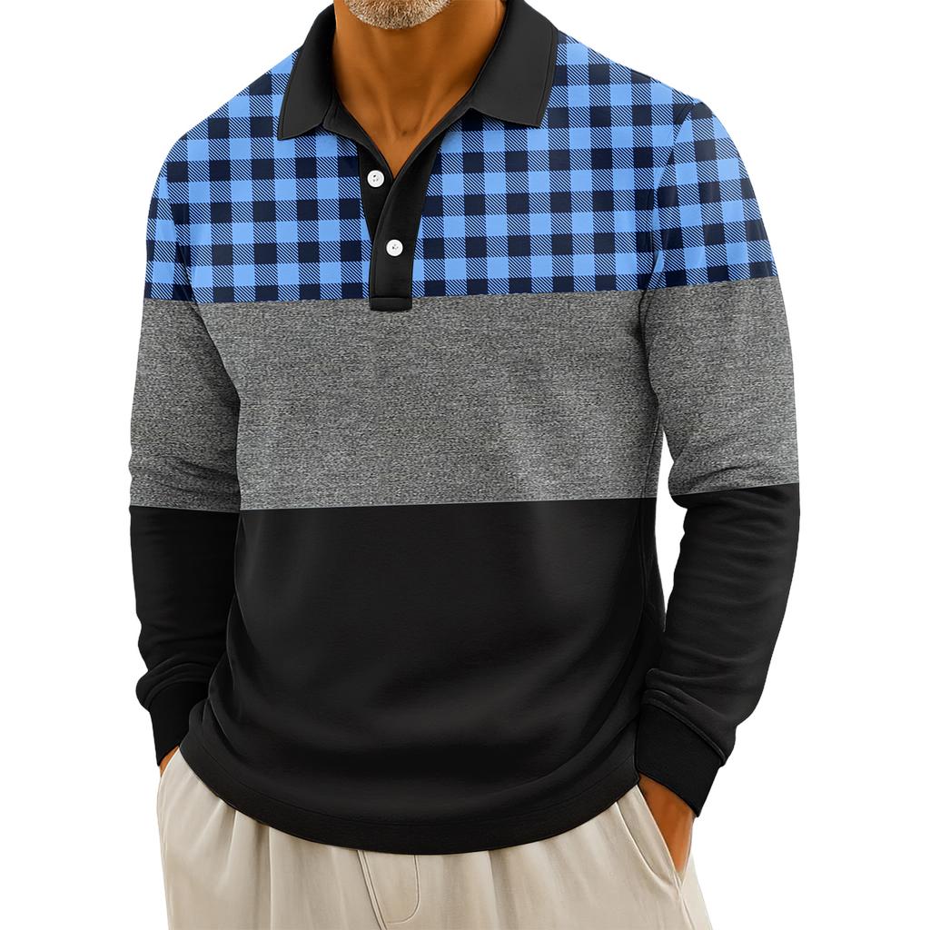 Men's Casual Striped Print Button-Up Long-Sleeve Tops