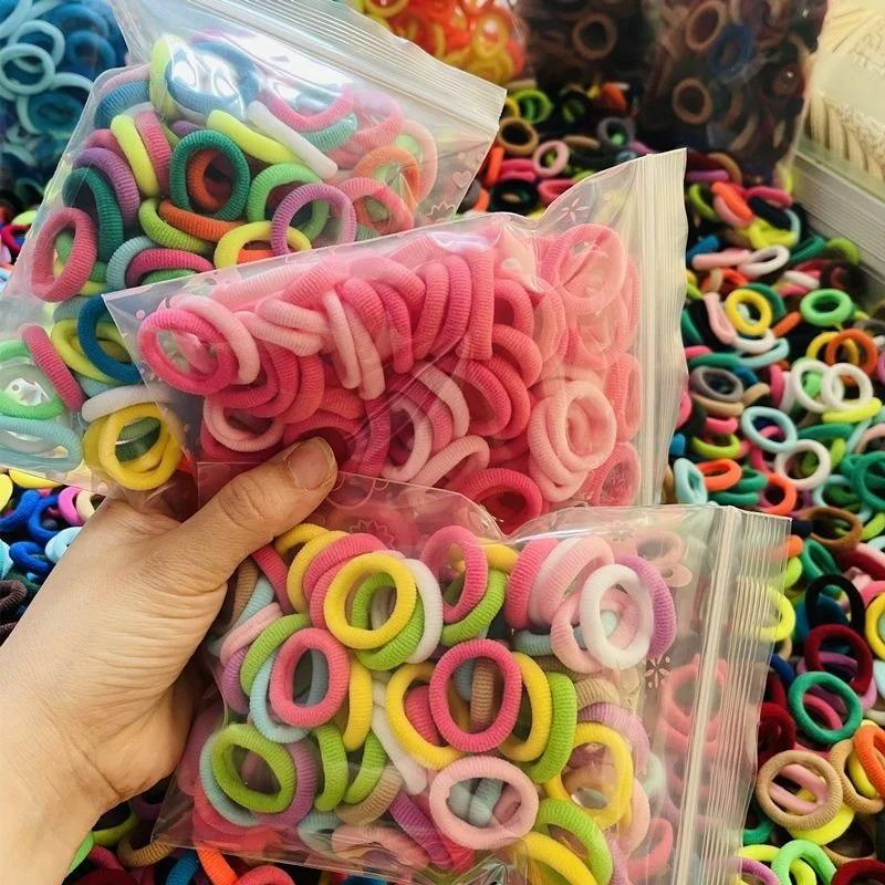 100Pcs/Set Women Elastic Hair Bands Girls Colorful Nylon Rubber Bands Headband Scrunchies Kids Ponytail Holder Hair Accessories