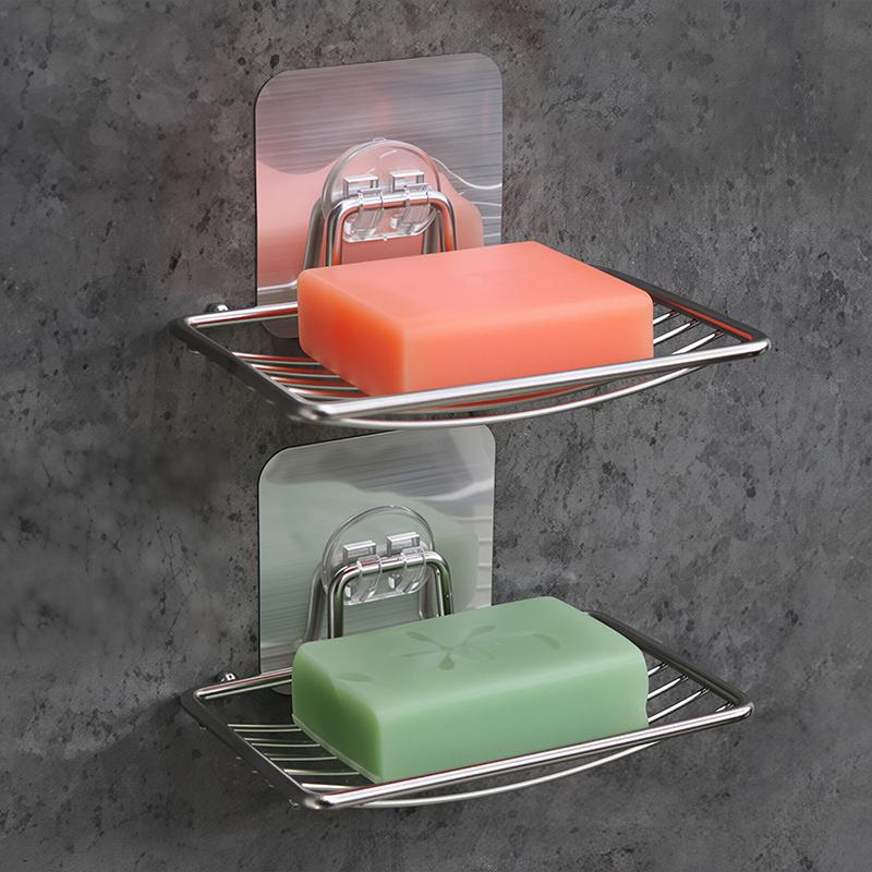 Stainless Steel Thickened Soap Holder Wall Mount Drill Free Drainage Soap Dish Bathroom Shower Toilet Storage Rack Accessory