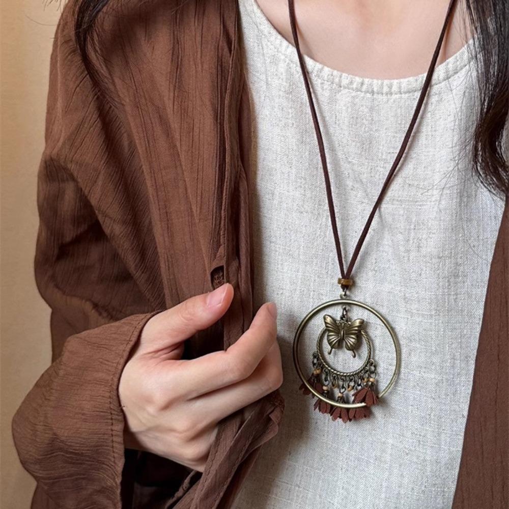 Flower Ethnic Style Necklace Tassel Bohemian Style Necklace Korean Style Long Sweater Chain  Party