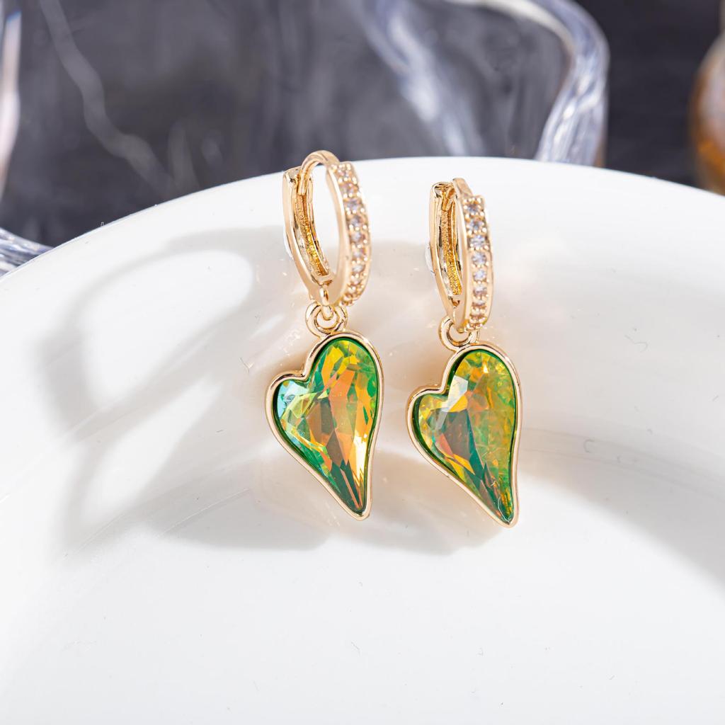 High-End European & American Zircon Heart Earrings – Colorful, Elegant Hoops, Clips & Dangles for Women