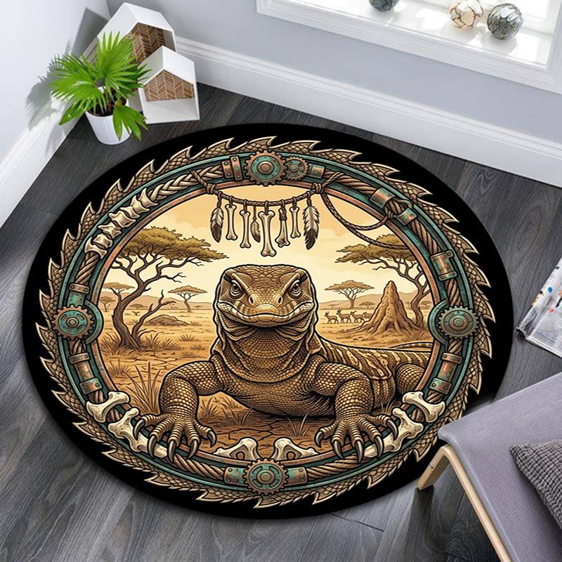 Steampunk Lizard Emblem Round Area Rug Under Office Chairs Bedroom Living Room Home Decor