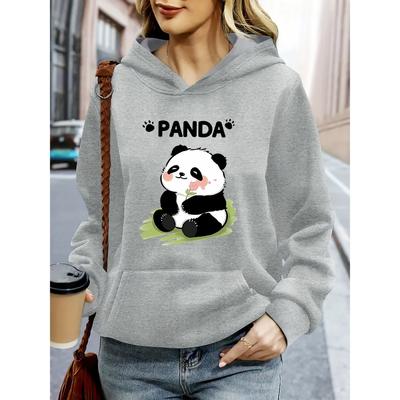 Cartoon Panda Print 2025 Autumn/Winter Women's Cute Hoodie Round Neck Long Sleeve Casual Women's Sweatshirt Clothing