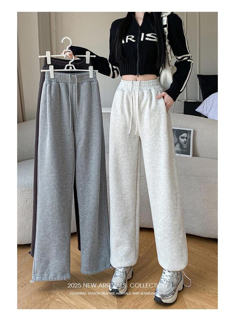 2025 Herbst/Winter Damen Fleecegefütterte Lammwoll-Sweathose: Dicke Baumwolle Lässige Gerade Hose