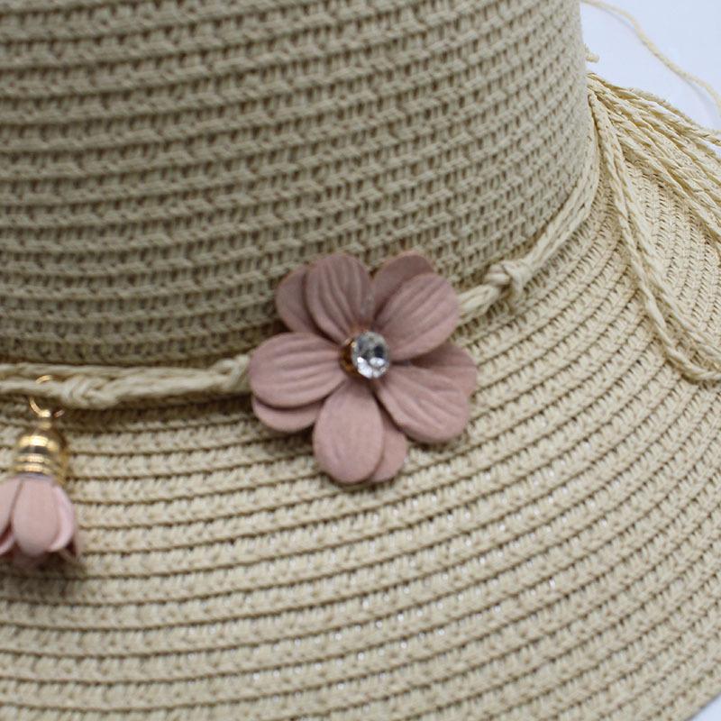 Flower Straw Hat Women'S Summer Small Fresh Beach Hat Parent-Child Hat Foldable Sun Hat Outdoor Bucket Hat