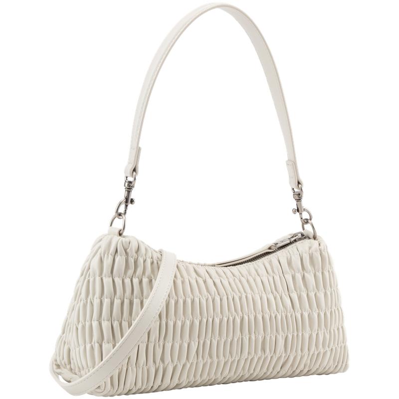 Calvin Klein Elegant Niche Design Pleated Armpit Bag Mixed Material Shoulder Bag Medium Size Women's Milk White