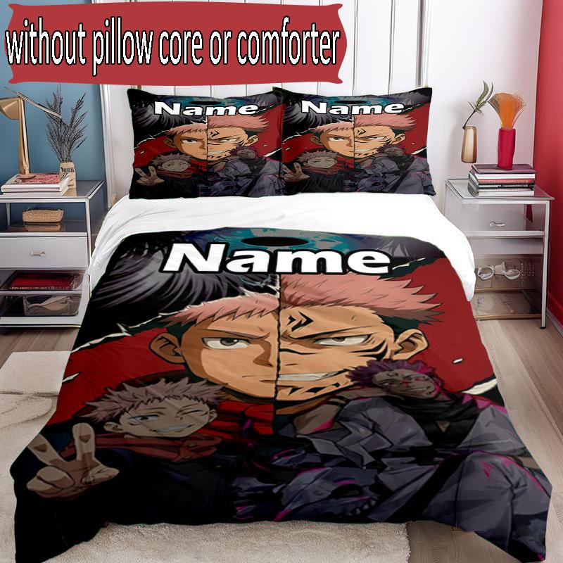 Set copripiumino 3 pezzi (1*Copripiumino + 2*Federe, Senza Nucleo), Set Biancheria da Letto Personalizzato con Nome J-Jujutsu K-Kaisens, Decorazione Regalo per Camera da Letto