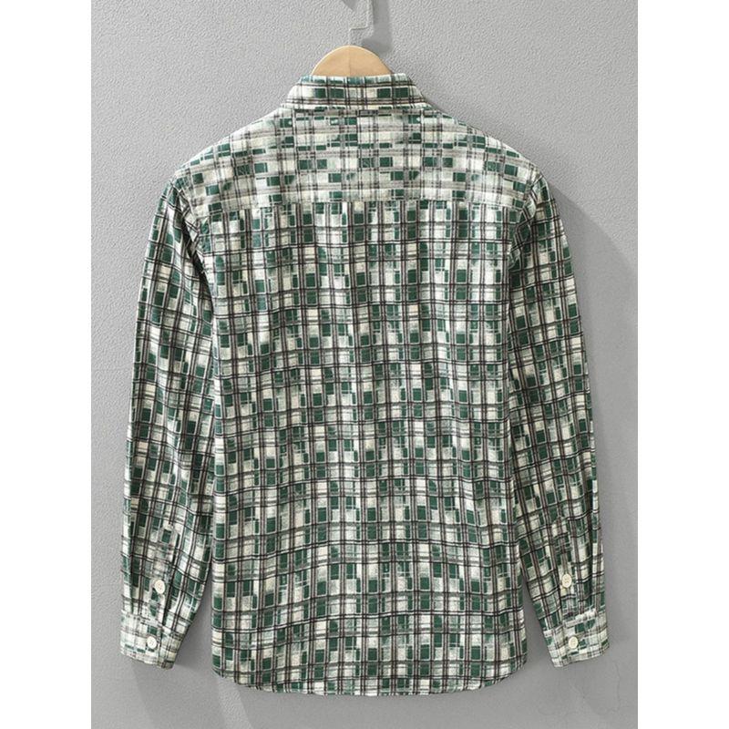 New Japanese-Style Artistic Printed Plaid Long-Sleeve Shirt for Men, Hong Kong Style Trendy Light Luxury High-End Casual Jacket