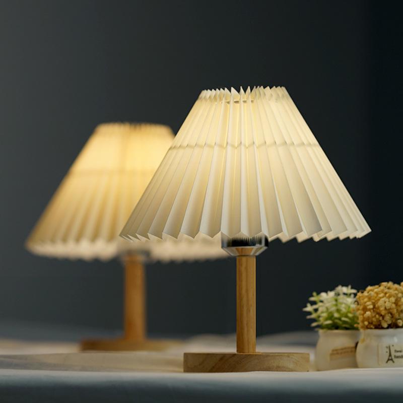 Retro Pleated Nordic Desk Lamp - Umbrella-Shaped Night Light for Dorms & Bedrooms
