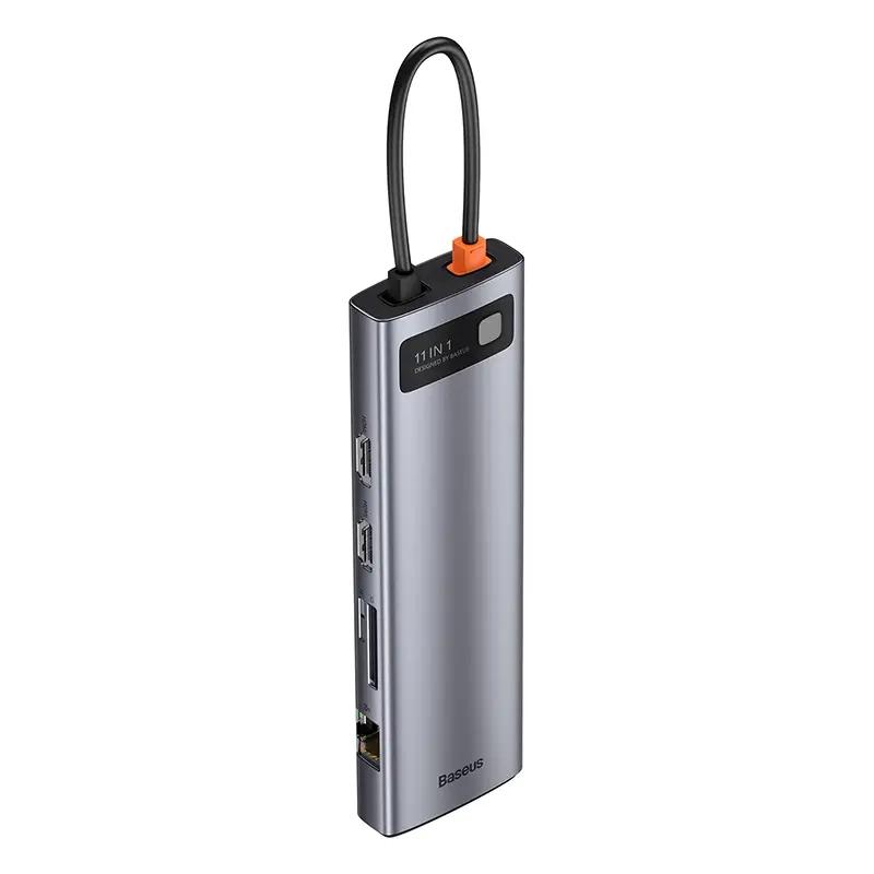Hub 11W1 Baseus Metal Gleam Series, Usb-C Do 3X Usb 3.0 + 2X Hdmi + Usb-C Pd + Ethernet Rj45 + Microsd/Sd + Vga + Aux