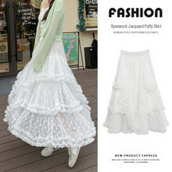 2025 Spring/Summer Women's High Waist Sweet Puff Double Layer Lace Skirt