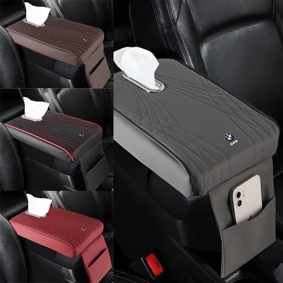 Car Armrest Cover PU Leather With Tissue Storage Memory Foam Height Pad Auto Center Armrest Protective Cushion Support For
