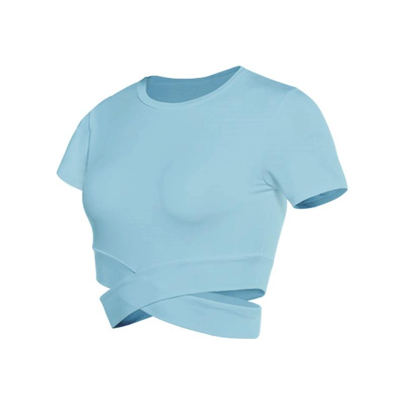 Women's Sports Slim Cross T-shirt Exercise Fitness Tops Revealing Yoga Clothing Running Exercise Short Sleeve