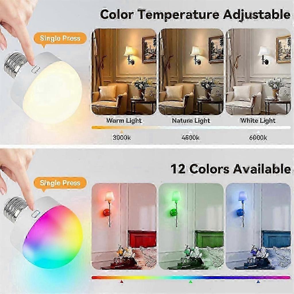Rechargeable Light Bulbs with Remote - E26 Battery Operated Light Bulb compatible with Non-Hardwired