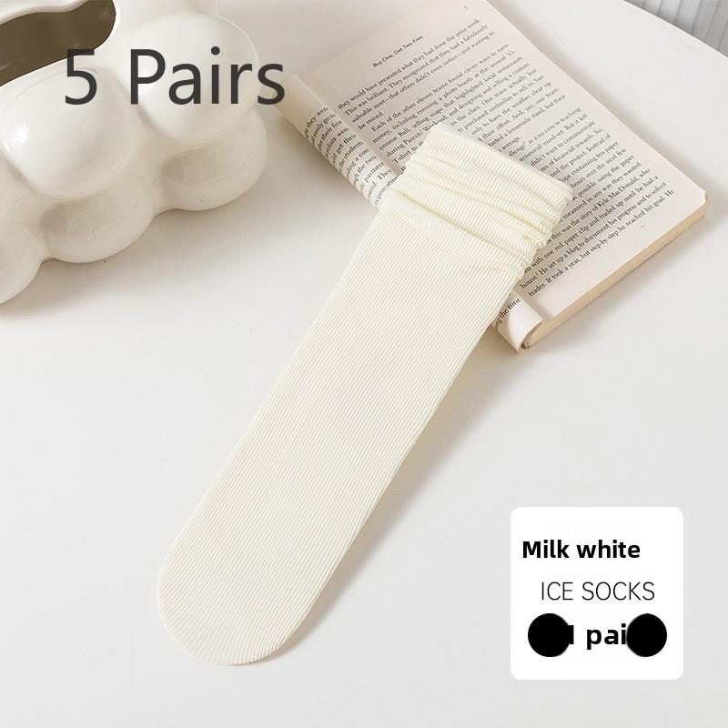 5 Pairs of Female Summer Thin Candy Color Student Trend Pile Socks