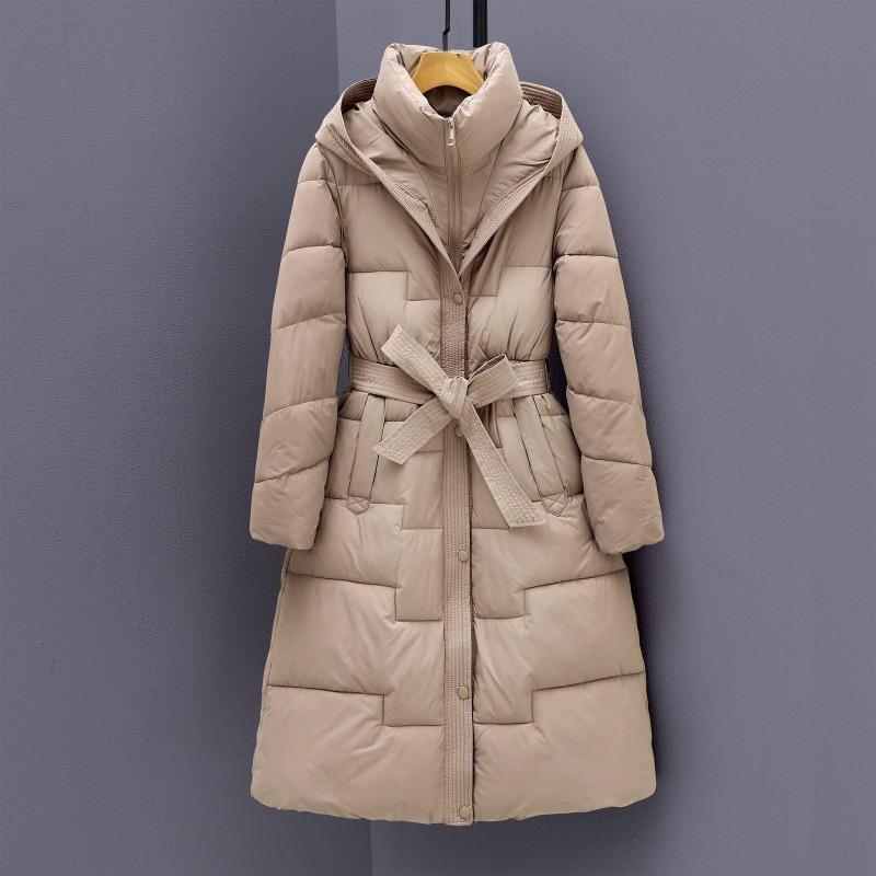 Winter new thickened knee long thickened cotton clothes warm jacket waist thin jacket large size