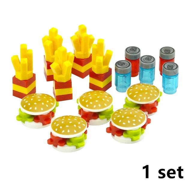 Food Brick Playset City Series Friend Accessory Parts Bread Chips Roast Chicken Pizza Hot Dog Fish Fruit Carrot Basket Classic DIY Block Bricks