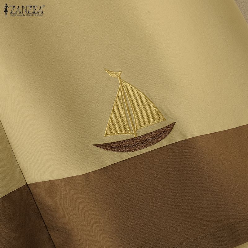 ZANZEA Women Summer Casual Turn Down Collar Short Sleeve Blouse