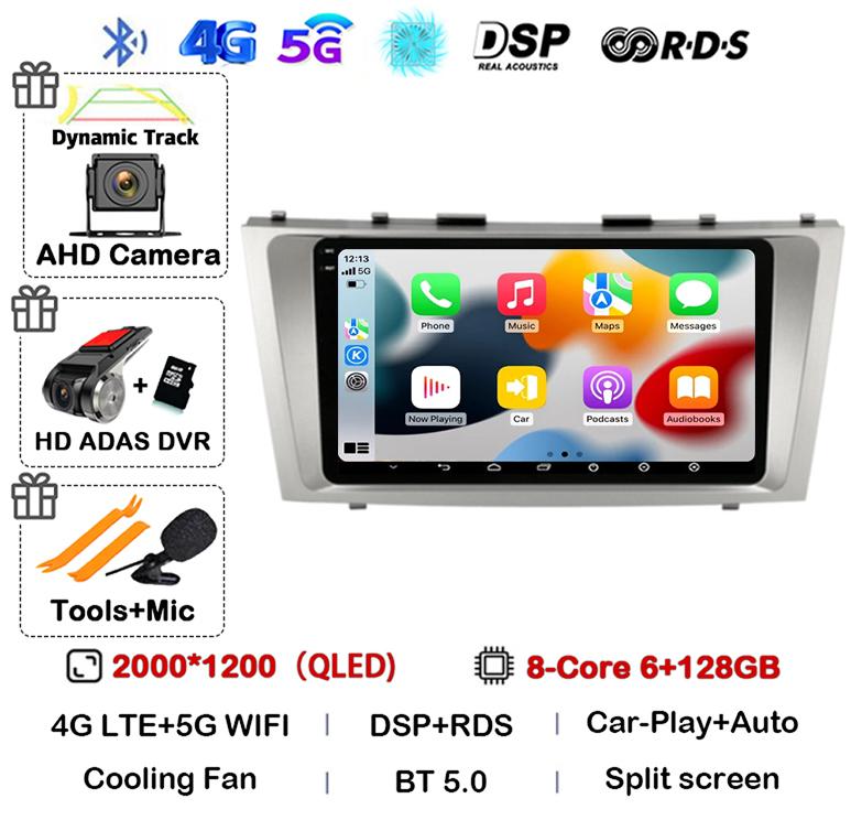 Android 14 Carplay Wifi+4G Car Radio For Toyota Camry 7 XV 40 50 2006-2011 4G Multimedia Player Navigation GPS Stereo 360 Camera