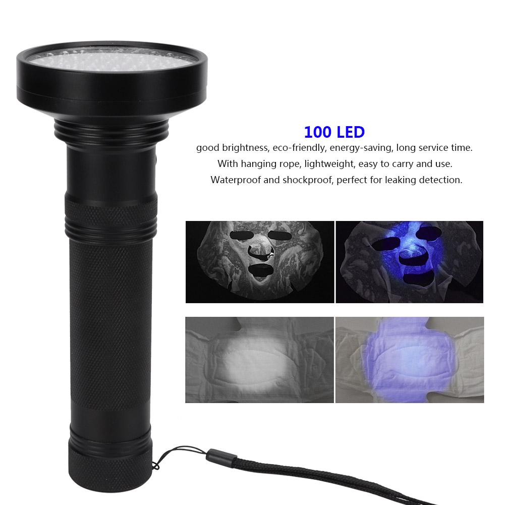 100LED UV Flashlight Fluorescent Detection Lamp for Cosmetic Mask Banknote Verification(black)