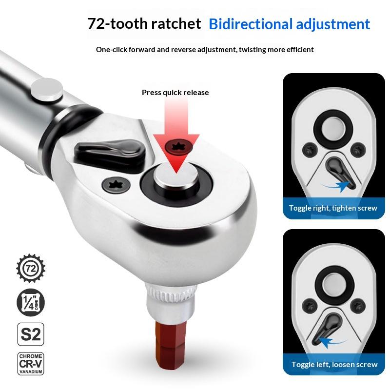 15Pcs Professional Maintenance Tool Adjustable Torque Ratchet Wrench 1/4-Inch Dual-Direction Bicycle Hex Socket Preset Wrench