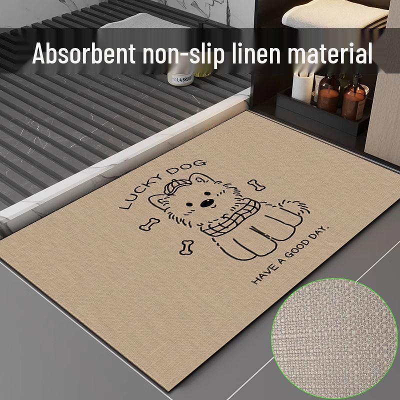 Linen Non-Slip Bathroom Mat: Absorbent, Stain-Resistant Washroom Carpet with Printed Design