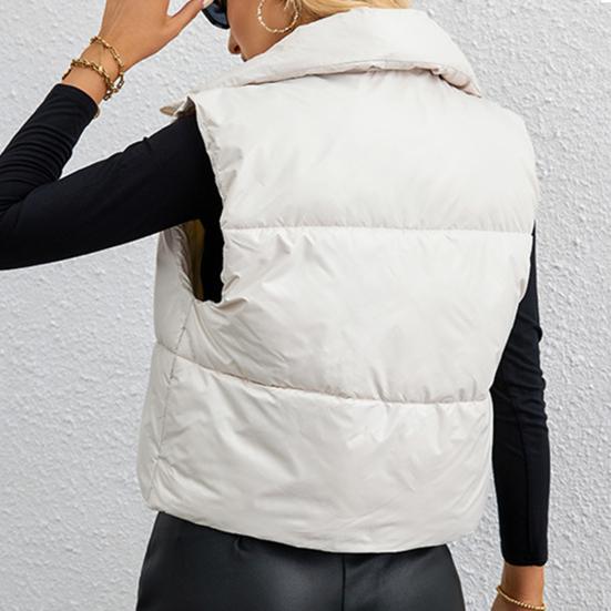 Women's Padded Vest Lightweight Stand Collar Sleeveless Short Warm Vest Drawstring Hem Zipper Closure Casual Gilet for Autumn Winter