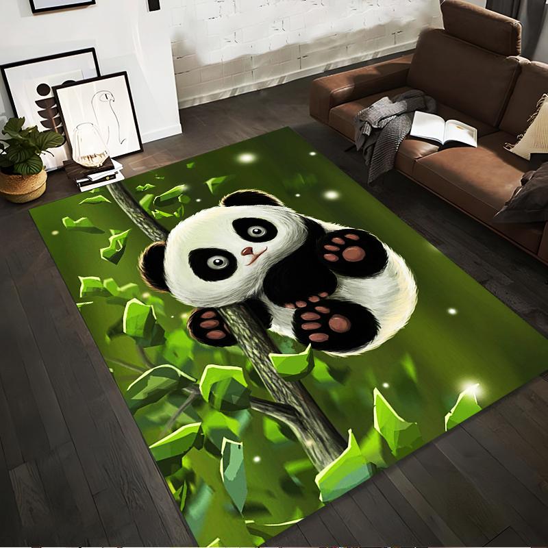Cute Panda Climbing a Tree Illustration Rug Non-slip Rug Suitable for Living Room and Bedroom Sofas