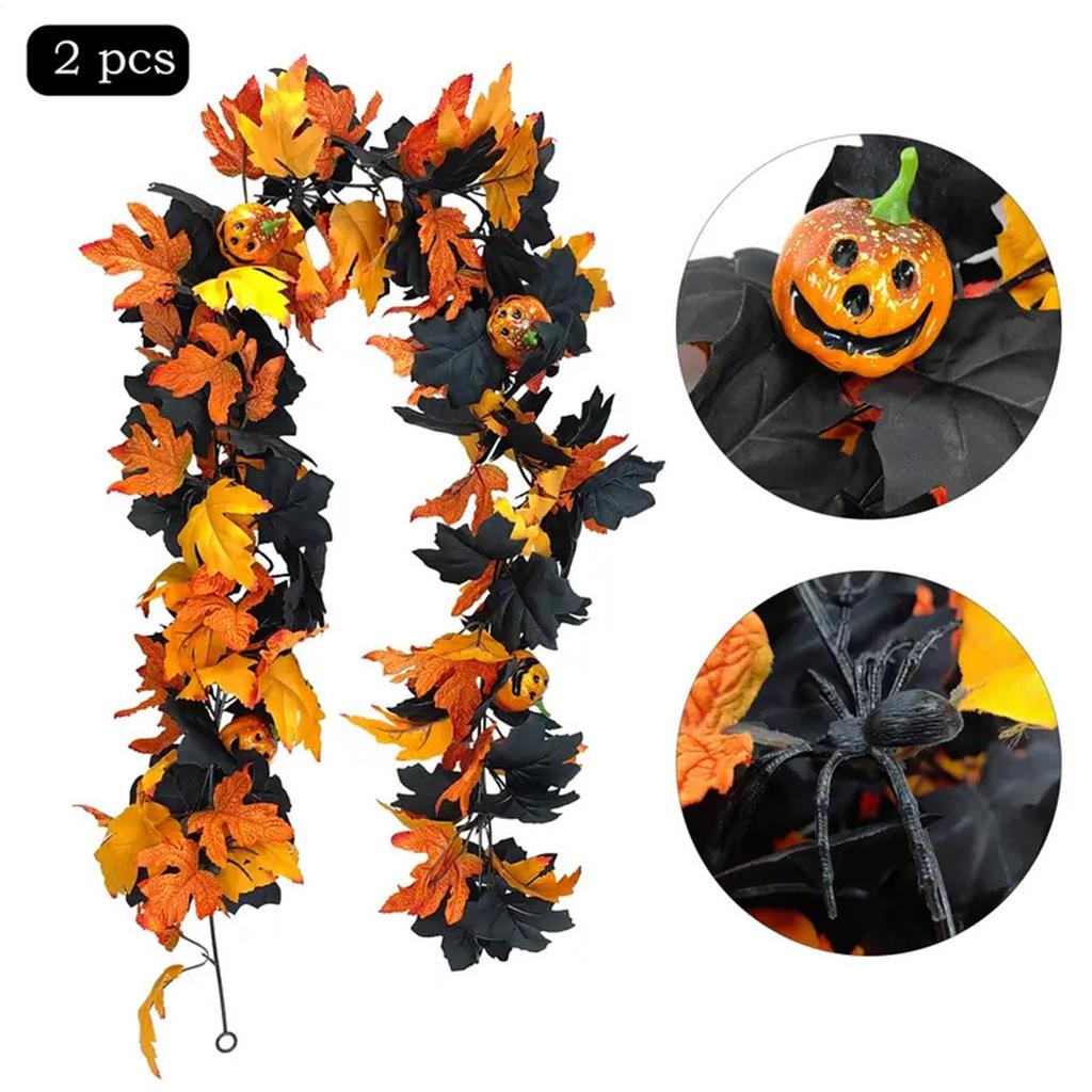Halloween Garland Outdoor Halloween Door Garland Pumpkin Flexible Leaves Vines Decorations Wreath For Tabletop Fireplace Door
