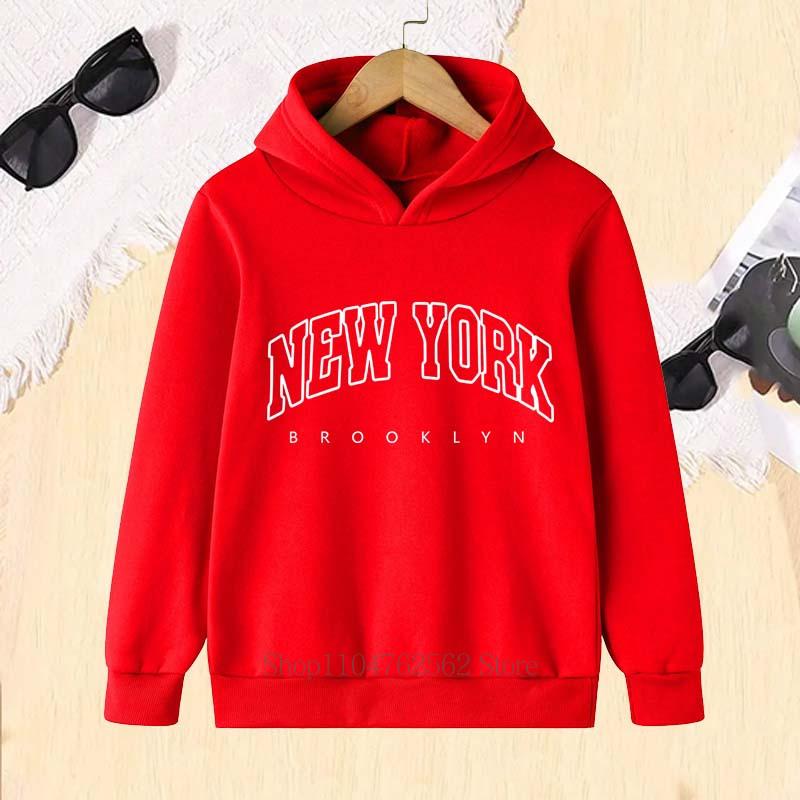 New York Pattern Print Children Hoodies Autumn Winter Girls Boys Casual Fashion Funny Long Sleeve Fleece Kids Sweatshirts