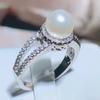Stamp Vintage Elegant Freshwater Pearl Ring Ladies Wedding Proposal Jewelry Luxury White Zircon Jewelry Gift