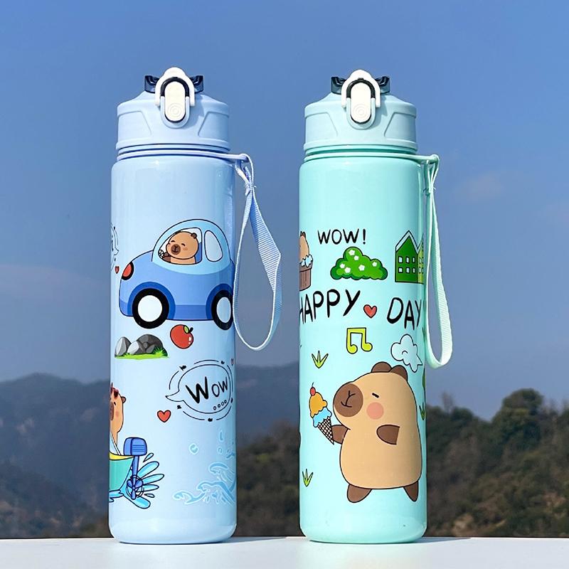 800Ml Cartoon Capybara Water Bottle Plastic Water Cup Portable Large Capacity With Straw Sports Water Bottle Travel Outdoor
