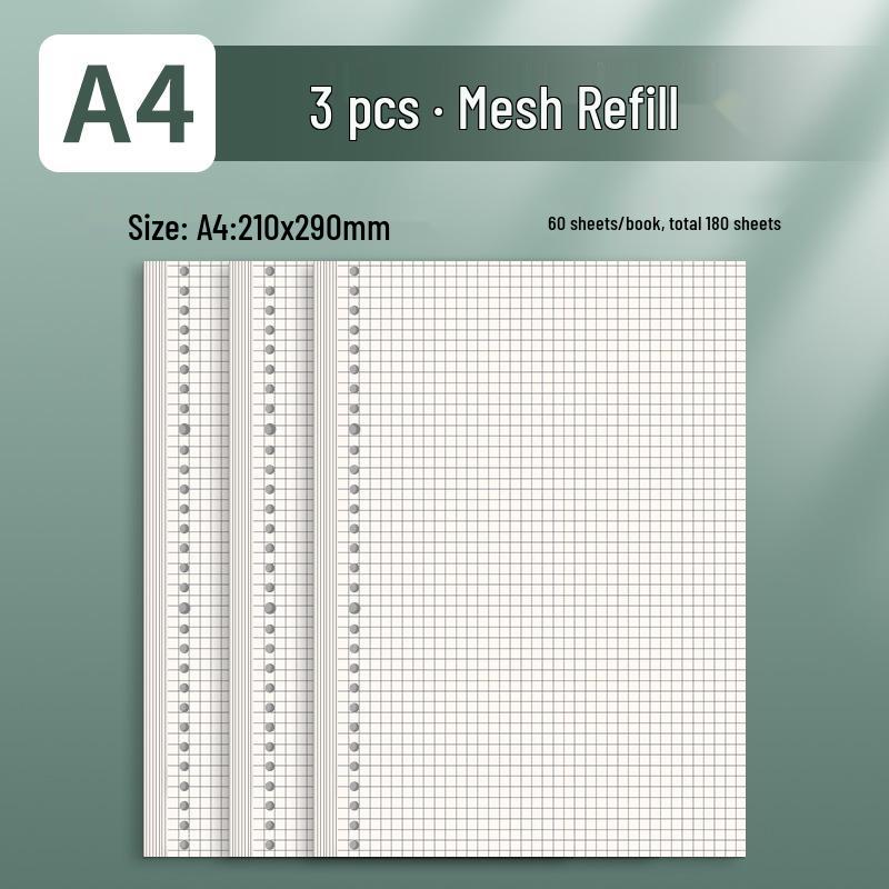 A4 Gitterlinien Notizbuch-Nachfüllpack - Herausnehmbares Papier für Studenten und Prüfungen