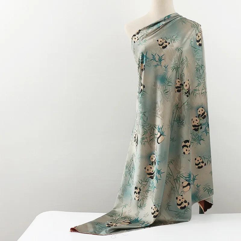 Chinese Style 100x150cm Panda Bamboo Leaves Jacquard Fabric for DIY Cheongsam Dress Shirt Apparel Material